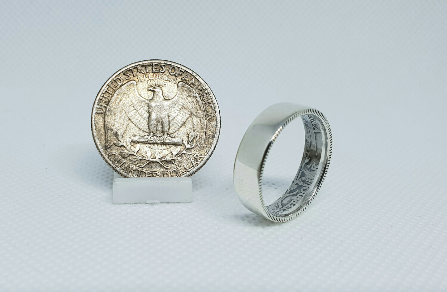 Bague pièce de monnaie 1/4 Dollar "Washington Quarter" des Etats-Unis en argent (coin ring)