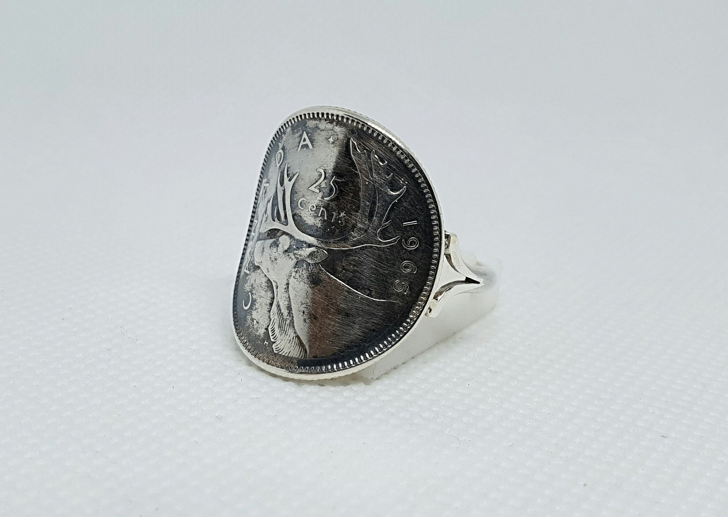Bague pièce de monnaie 25 Cent du Canada cintrée en argent