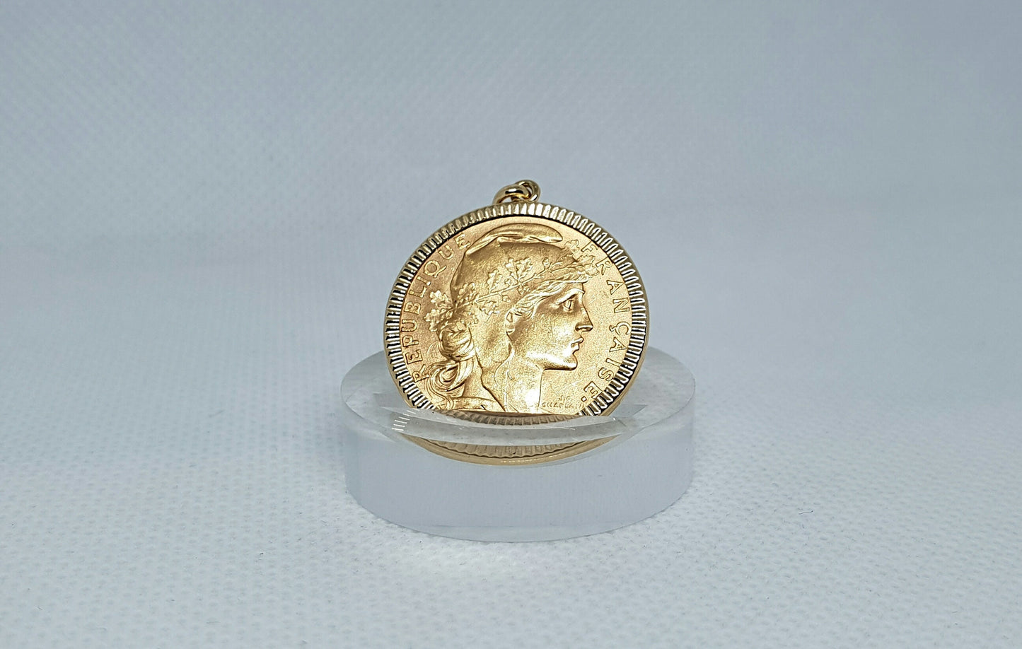 Pendentif pièce de monnaie 20 Francs "Coq" bord lapidé en or