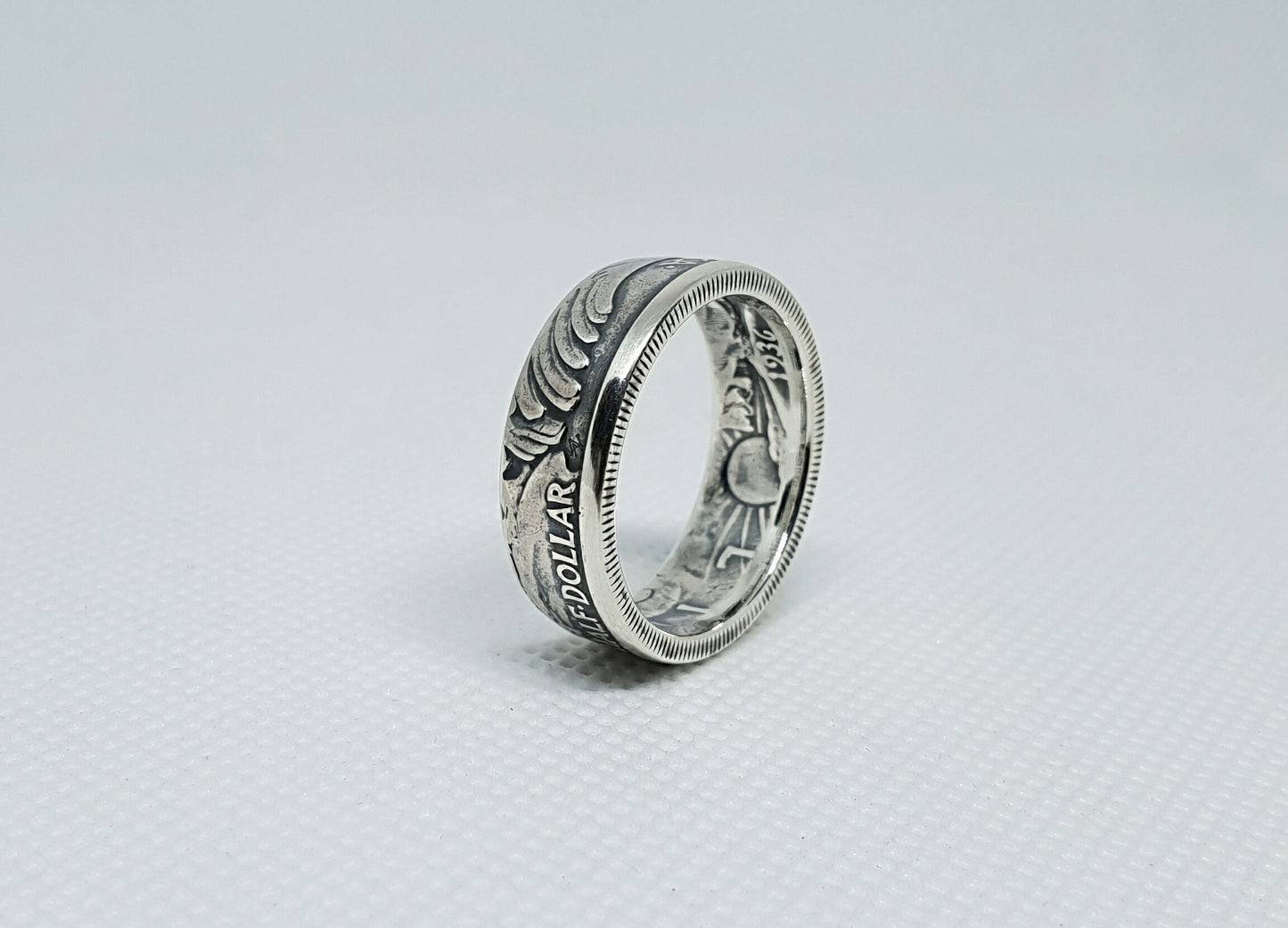 Bague pièce de monnaie 1/2 dollar "Liberty Walking" des Etats-Unis en argent (coin ring)