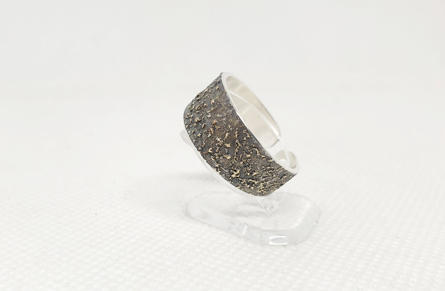 bague rustique morceau de la lune en argent sterling et en or 18 carat