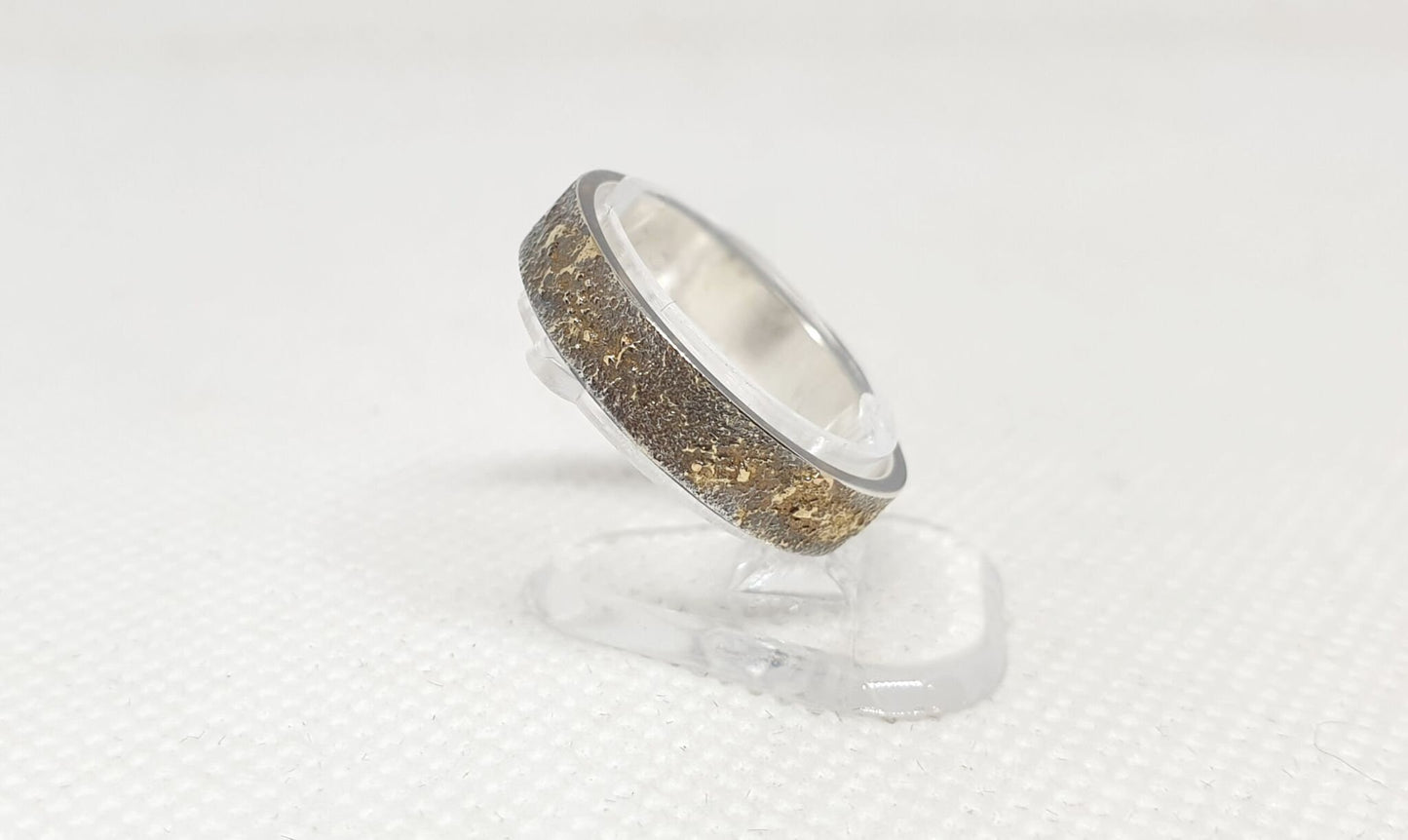 bague rustique morceau de la lune en argent sterling et en or 18 carat