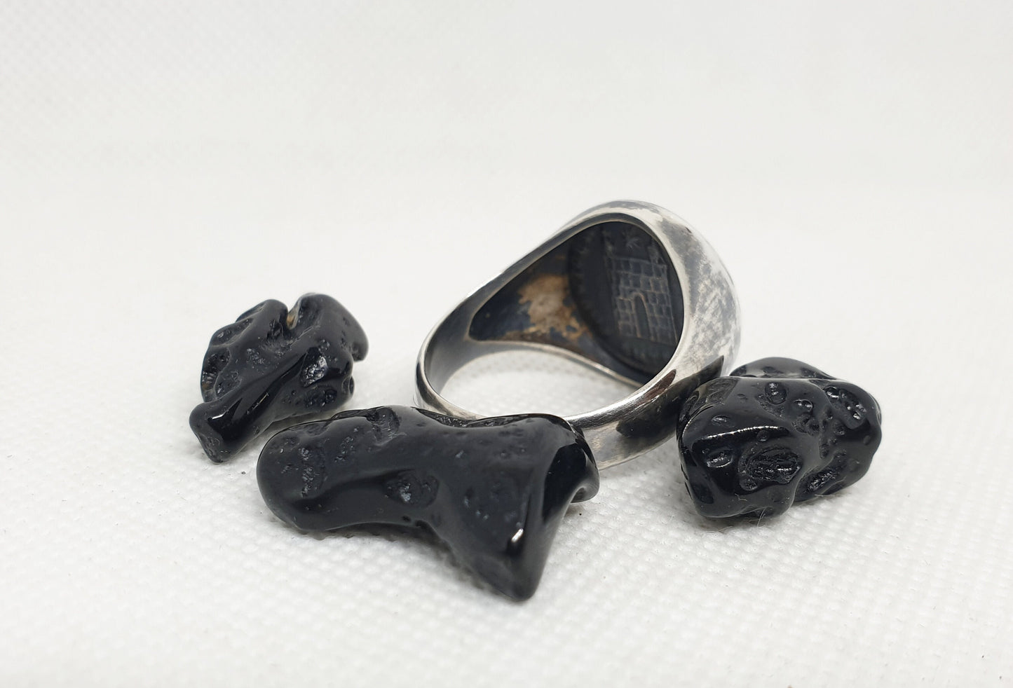 Chevalière massive pièce de monnaie Romaine Constantin en argent (coin ring)