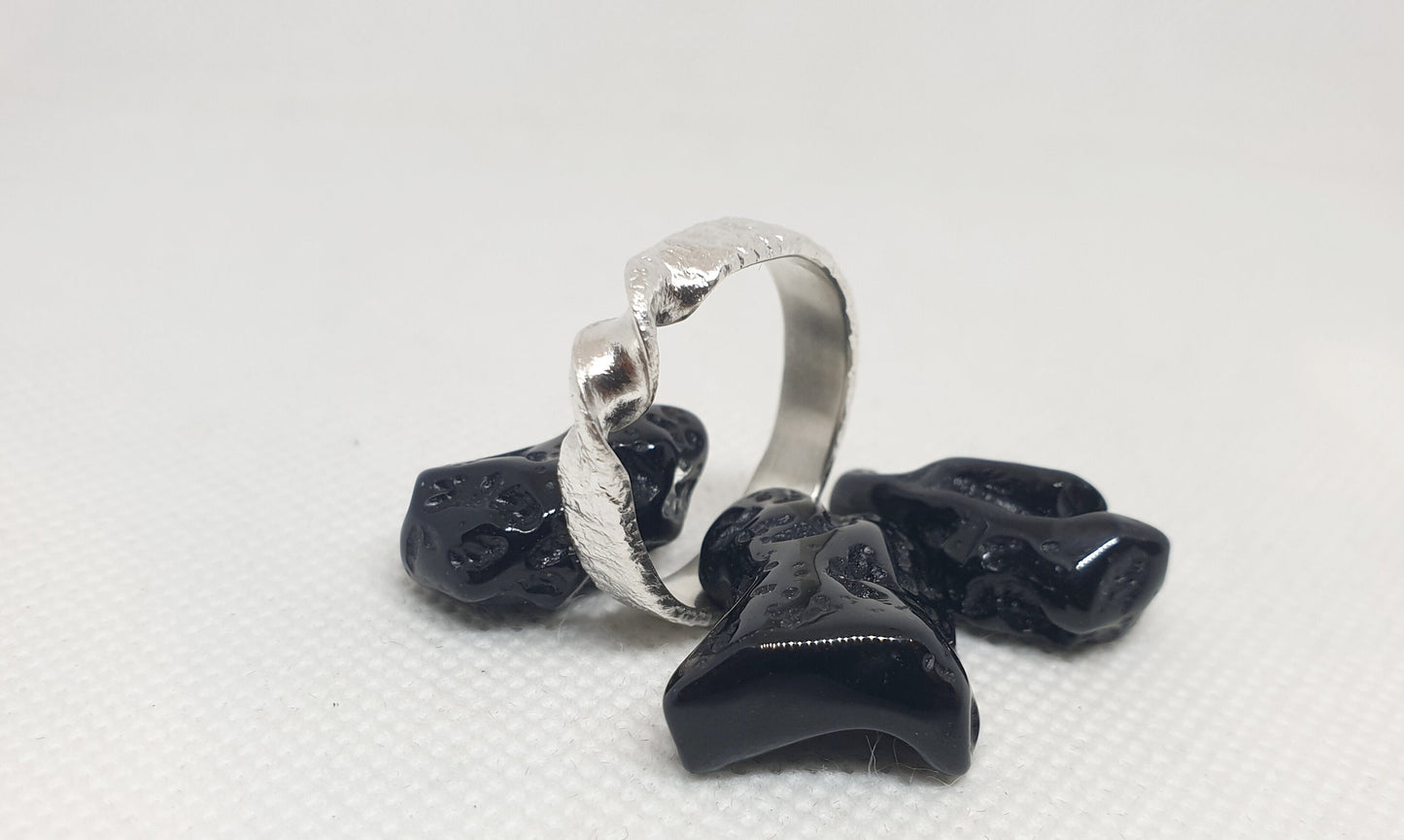 bague rustique morceau de la lune en argent sterling (ruban moebius)