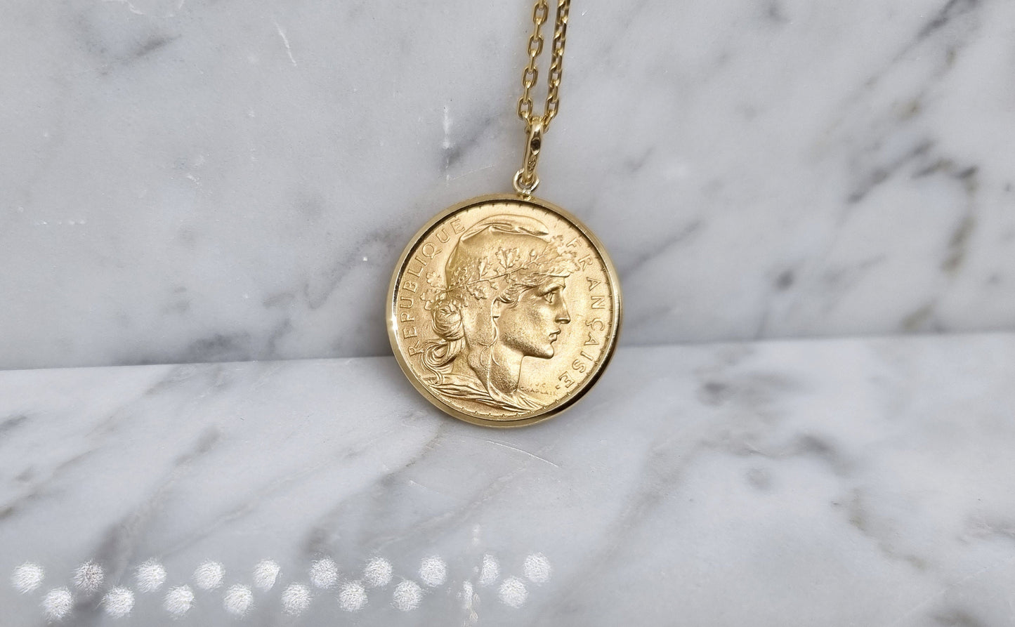 Pendentif pièce de monnaie 20 Francs "Coq" bord lisse en or