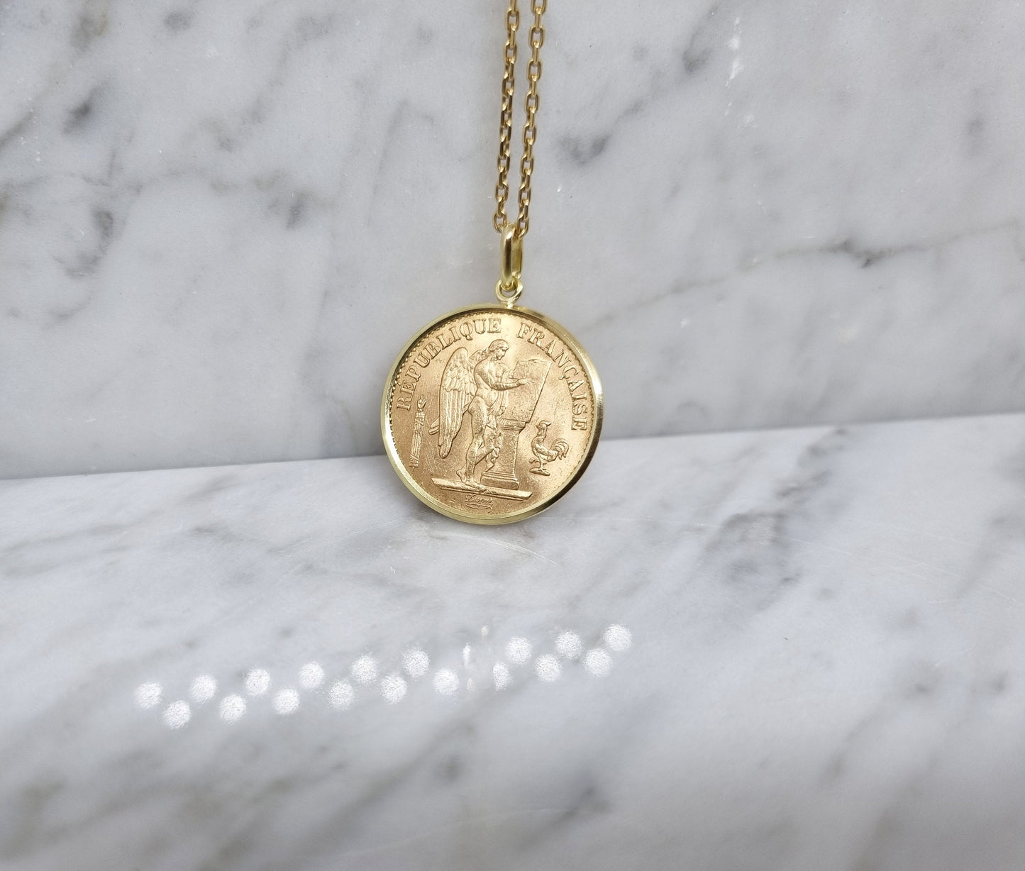 Pendentif pièce de monnaie 20 Francs "Génie" bord lisse en or