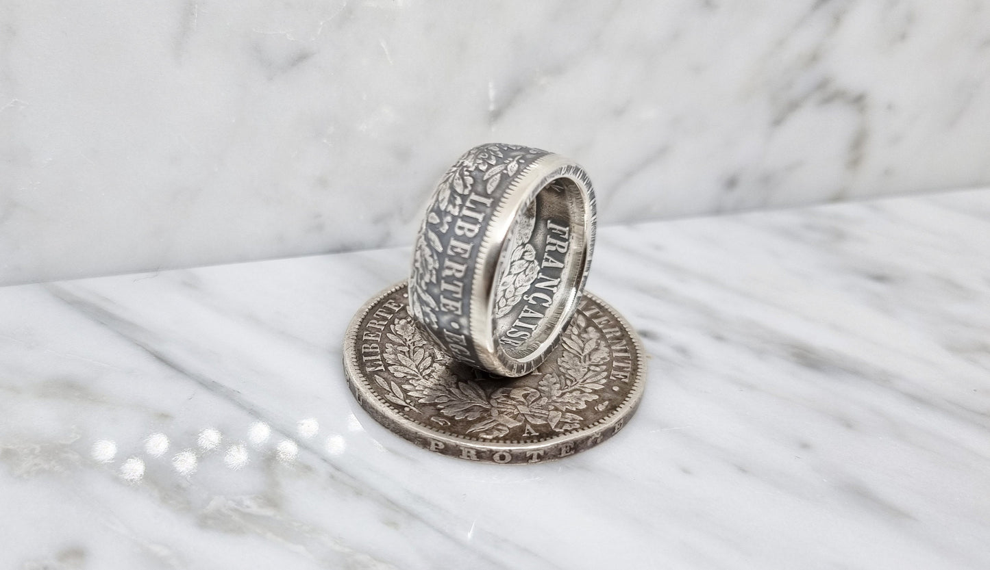Bague pièce de monnaie 5 Francs Cérès en argent (coin ring)