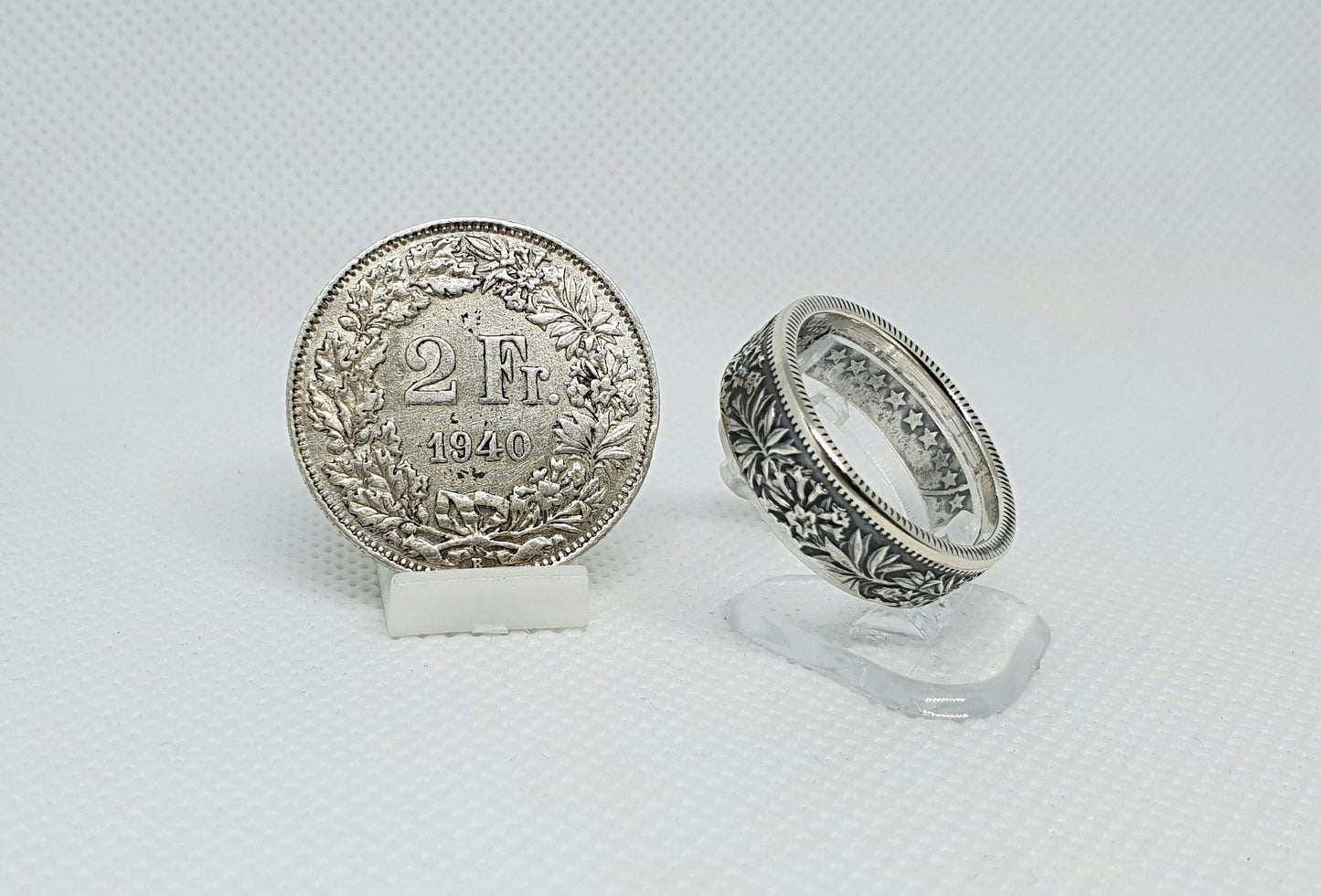 Bague pièce de monnaie 2 Francs Suisse en argent (coin ring)
