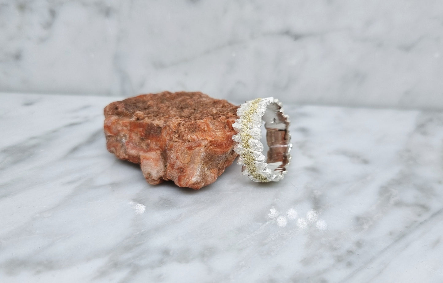 bague rustique morceau de la lune en argent sterling et en or 18 carat (anneau viking)