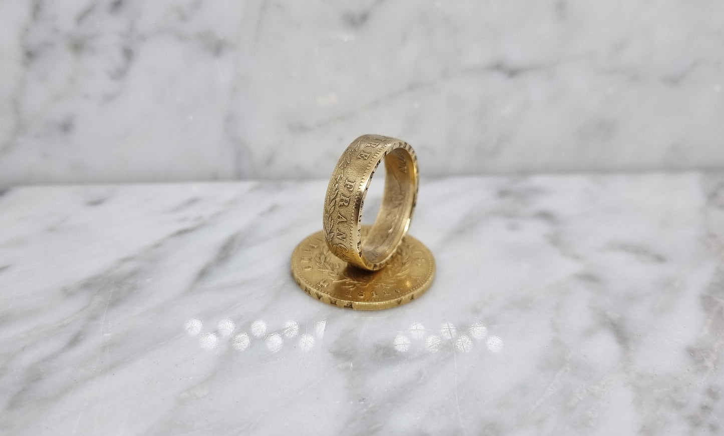 Bague pièce de monnaie 40 Francs Napoléon 1er tête laurée en or 900/1000 (coin ring gold)