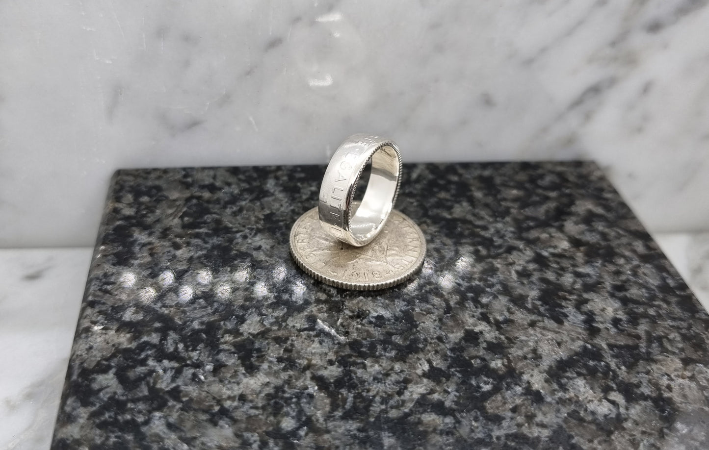 Bague pièce de monnaie 1 Franc Semeuse en argent style alliance avec gravure (coin ring)