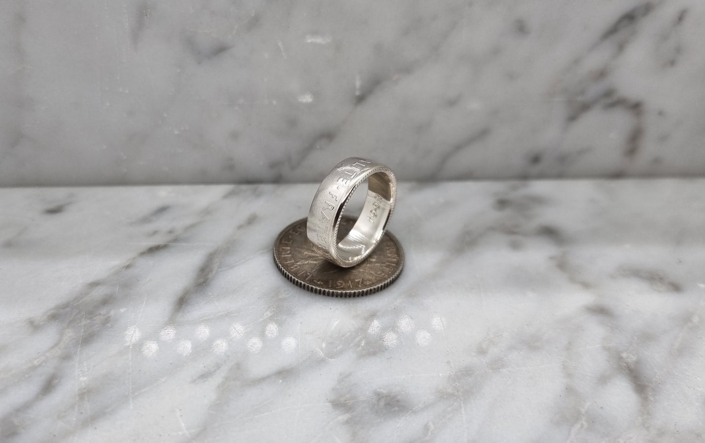 Bague pièce de monnaie 1 Franc Semeuse en argent style alliance avec gravure (coin ring)