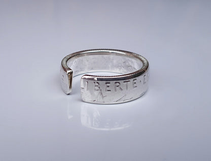 Bague pièce de monnaie 2 Francs Semeuse en argent serti d'un Rubis (coin ring)