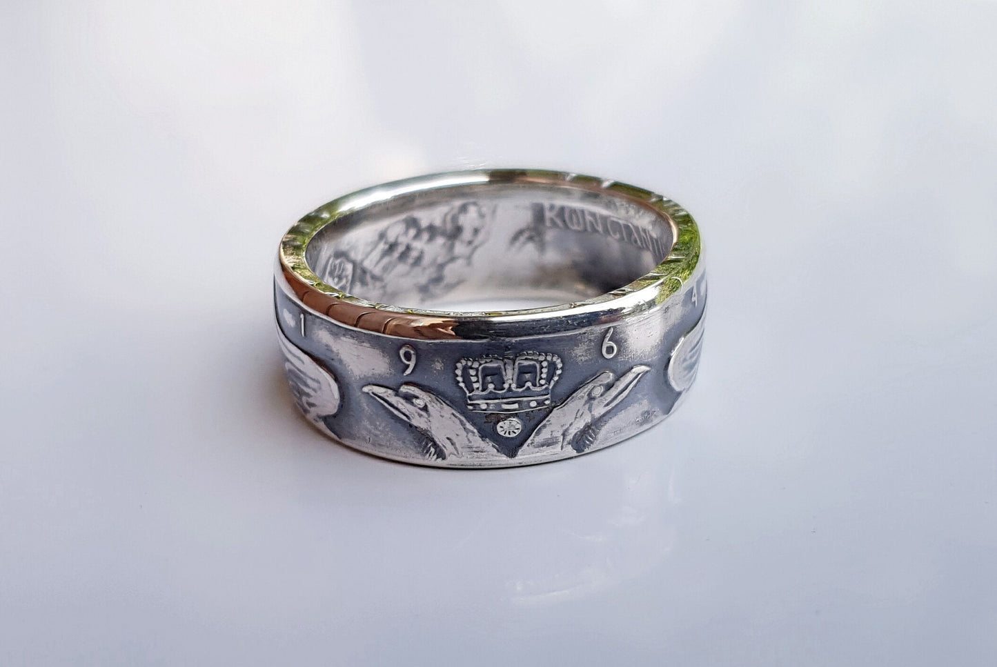 Bague pièce de monnaie 30 Drachmes de Grèce en argent (coin ring)