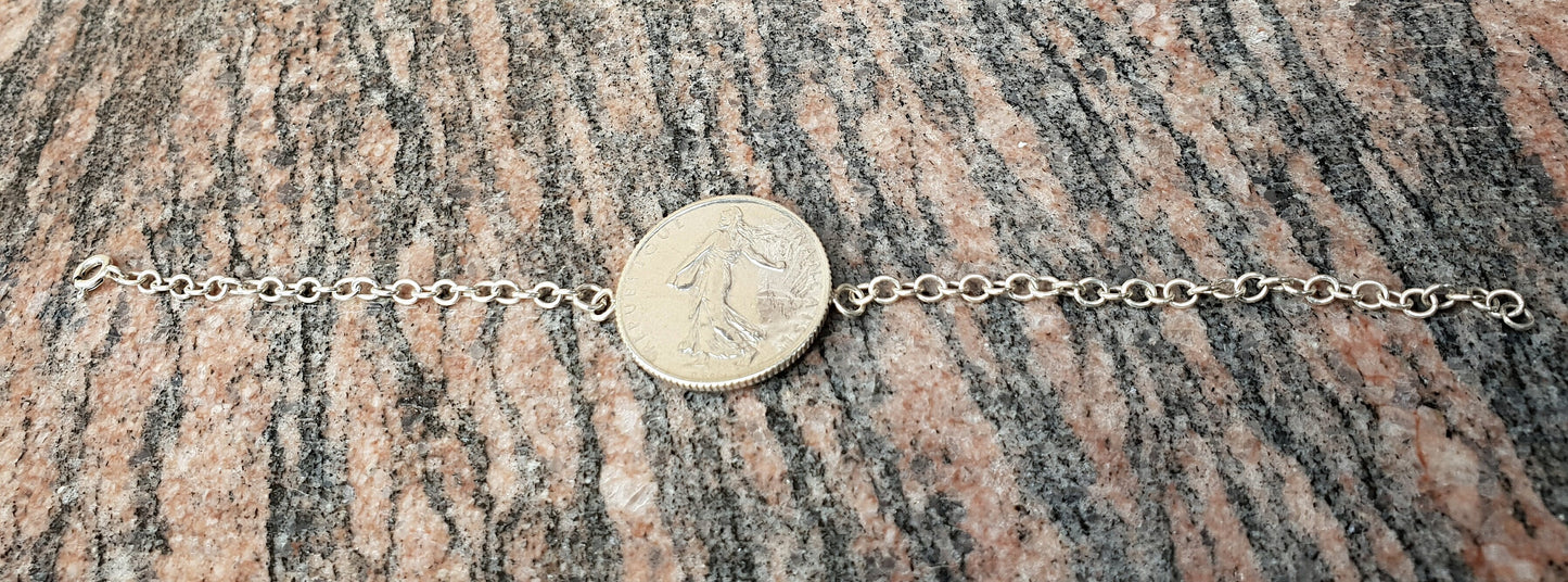 Bracelet pièce de monnaie 1 Franc Semeuse en argent.