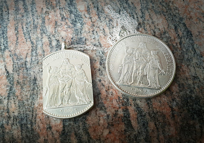 Pendentif pièce de monnaie 10 Francs" Hercule" en argent découpée a la main