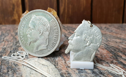 Pendentif pièce de monnaie 5 Francs "Napoléon III" en argent découpée a la main