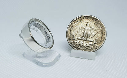 Bague pièce de monnaie 1/4 Dollar "Washington Quarter" des Etats-Unis en argent (coin ring)