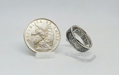 Bague pièce de monnaie 1 Peso du Chili en argent (coin ring)