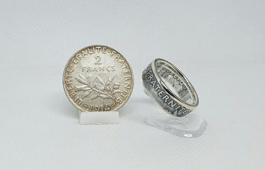 Bague pièce de monnaie 2 Francs Semeuse en argent (coin ring)