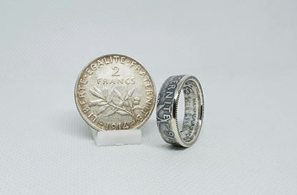 Bague pièce de monnaie 2 Francs Semeuse en argent (coin ring)