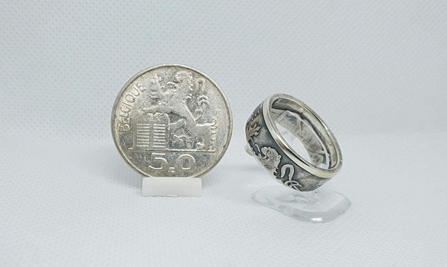 Bague pièce de monnaie 50 Francs de Belgique en argent (coin ring)