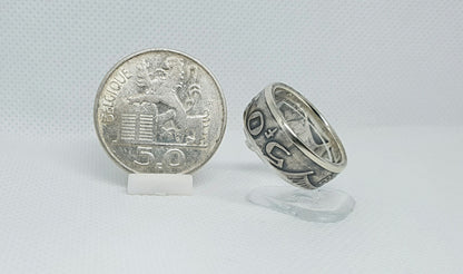 Bague pièce de monnaie 50 Francs de Belgique en argent (coin ring)