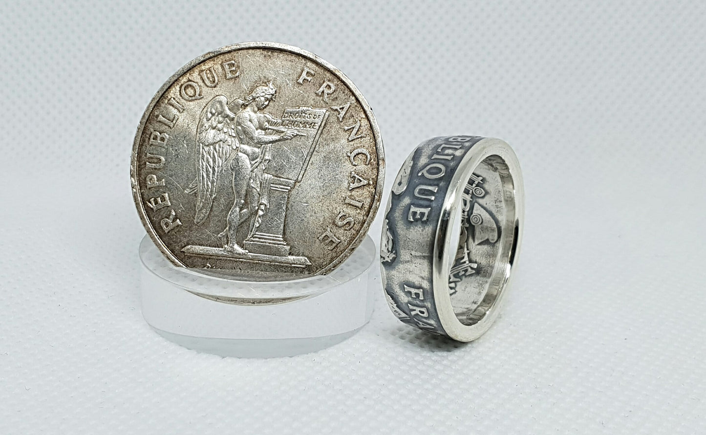 Bague pièce de monnaie 100 Francs "Droits de l'homme" en argent (coin ring)