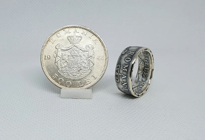 Bague pièce de monnaie 500 Lei Roumanie en argent (coin ring)