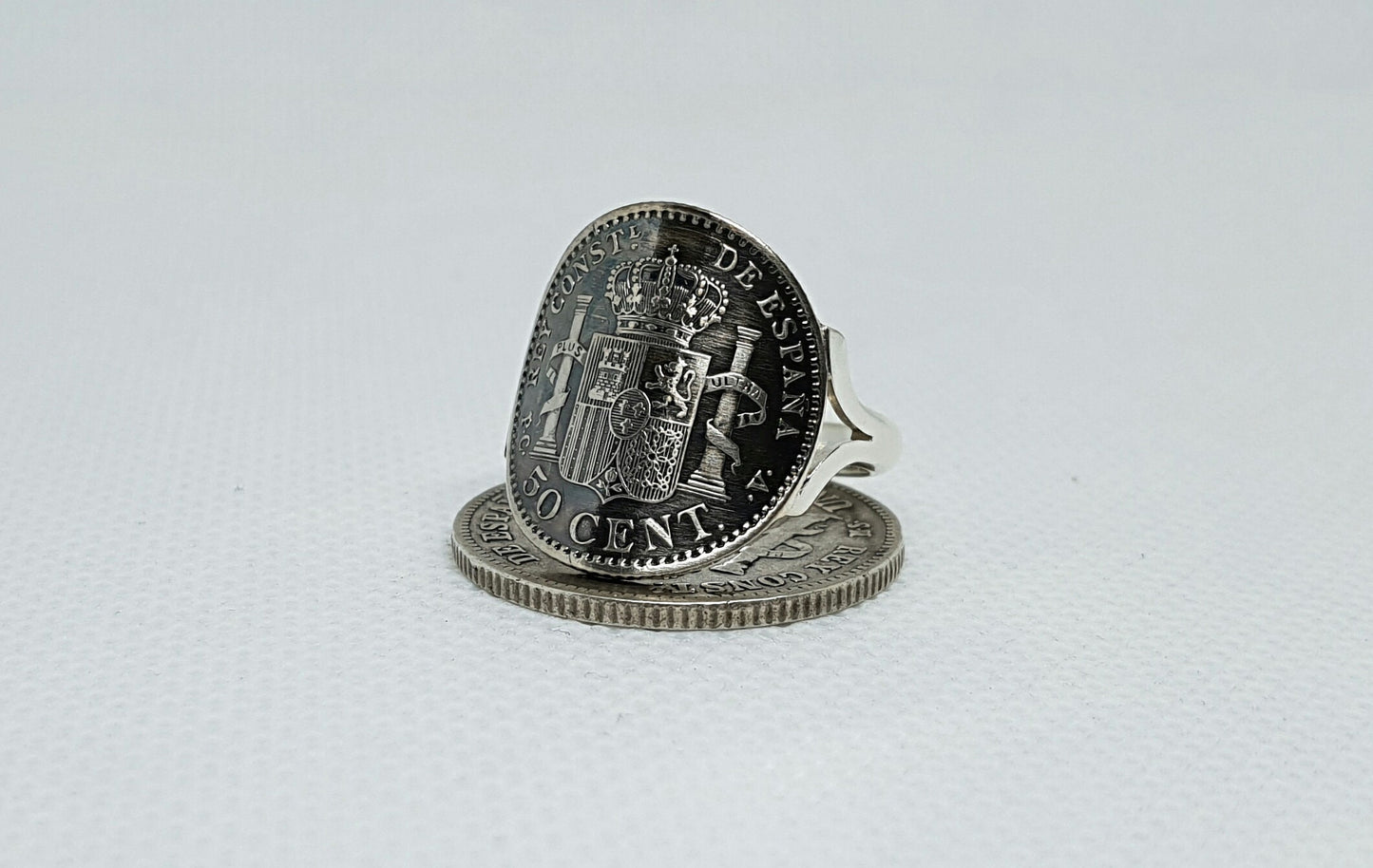 Bague pièce de monnaie 50 Cent d'Espagne cintrée en argent