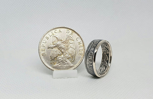 Bague pièce de monnaie 1 Peso du Chili en argent (coin ring)