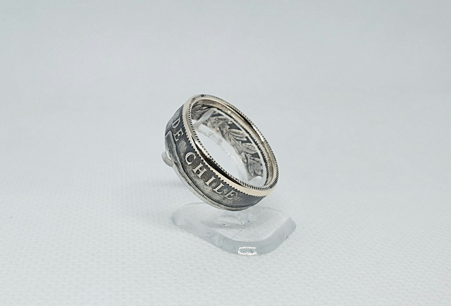 Bague pièce de monnaie 1 Peso du Chili en argent (coin ring)