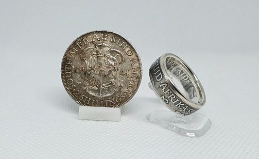 Bague pièce de monnaie 2 Shillings d'Afrique du Sud en argent (coin ring)