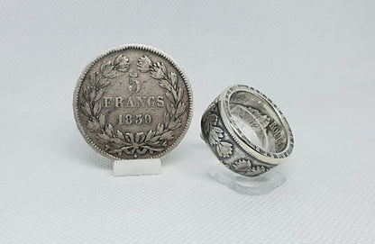 Bague pièce de monnaie 5 Francs Louis Philippe en argent (coin ring)