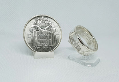 Bague pièce de monnaie 5 Francs Monaco en argent (coin ring)