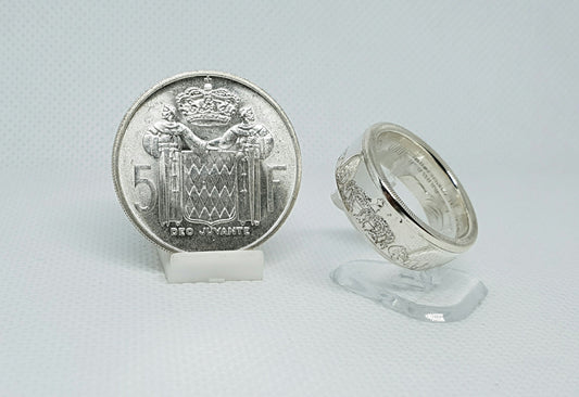 Bague pièce de monnaie 5 Francs Monaco en argent (coin ring)