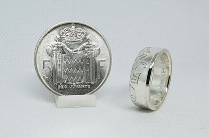 Bague pièce de monnaie 5 Francs Monaco en argent (coin ring)