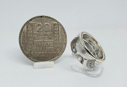 Bague pièce de monnaie 20 Francs Turin en argent (coin ring)