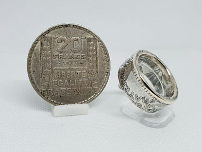 Bague pièce de monnaie 20 Francs Turin en argent (coin ring)