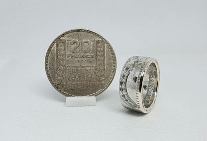 Bague pièce de monnaie 20 Francs Turin en argent (coin ring)