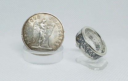 Bague pièce de monnaie 100 Francs "Droits de l'homme" en argent (coin ring)