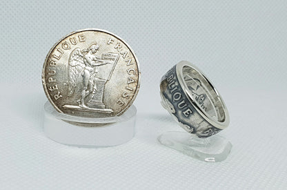 Bague pièce de monnaie 100 Francs "Droits de l'homme" en argent (coin ring)