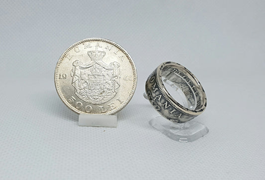 Bague pièce de monnaie 500 Lei Roumanie en argent (coin ring)