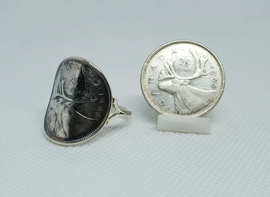 Bague pièce de monnaie 25 Cent du Canada cintrée en argent