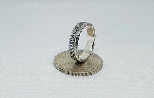 Bague pièce de monnaie 2 Francs Semeuse en argent style alliance (coin ring)