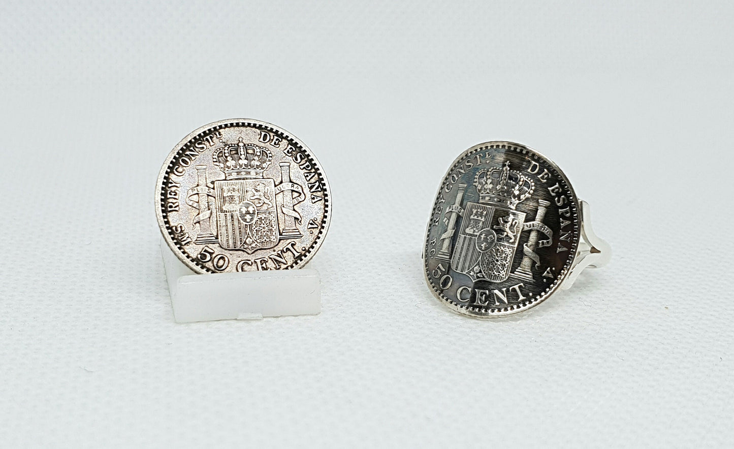 Bague pièce de monnaie 50 Cent d'Espagne cintrée en argent