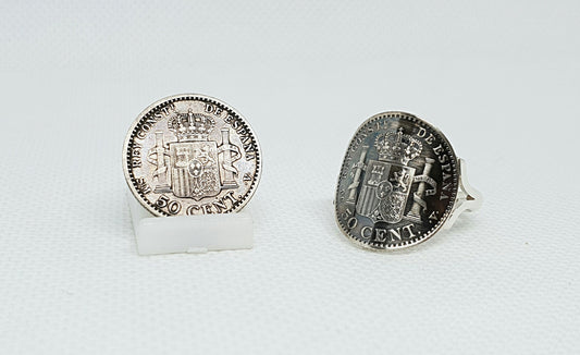 Bague pièce de monnaie 50 Cent d'Espagne cintrée en argent