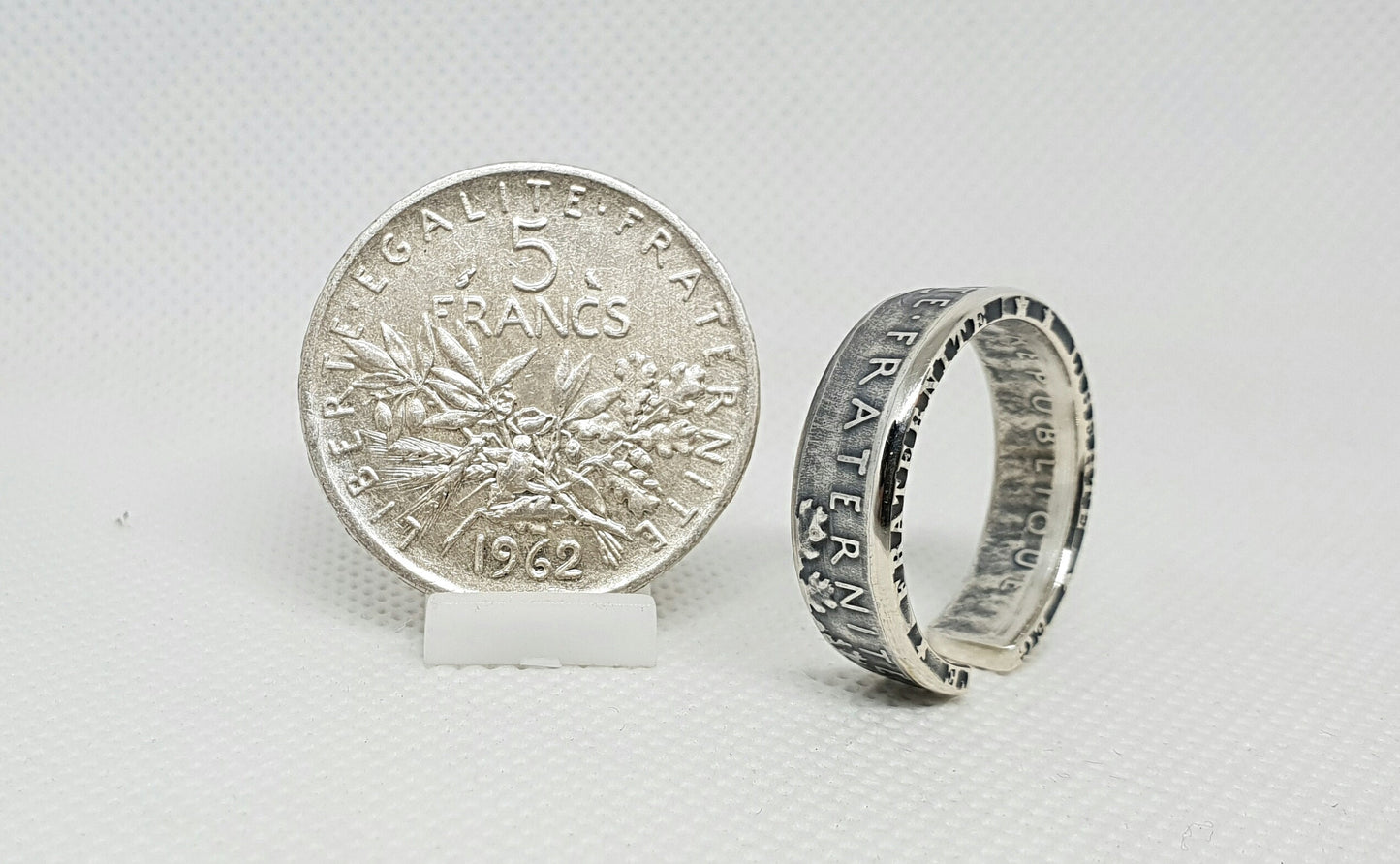 Bague pièce de monnaie 5 Francs Semeuse ouverte en argent (coin ring)