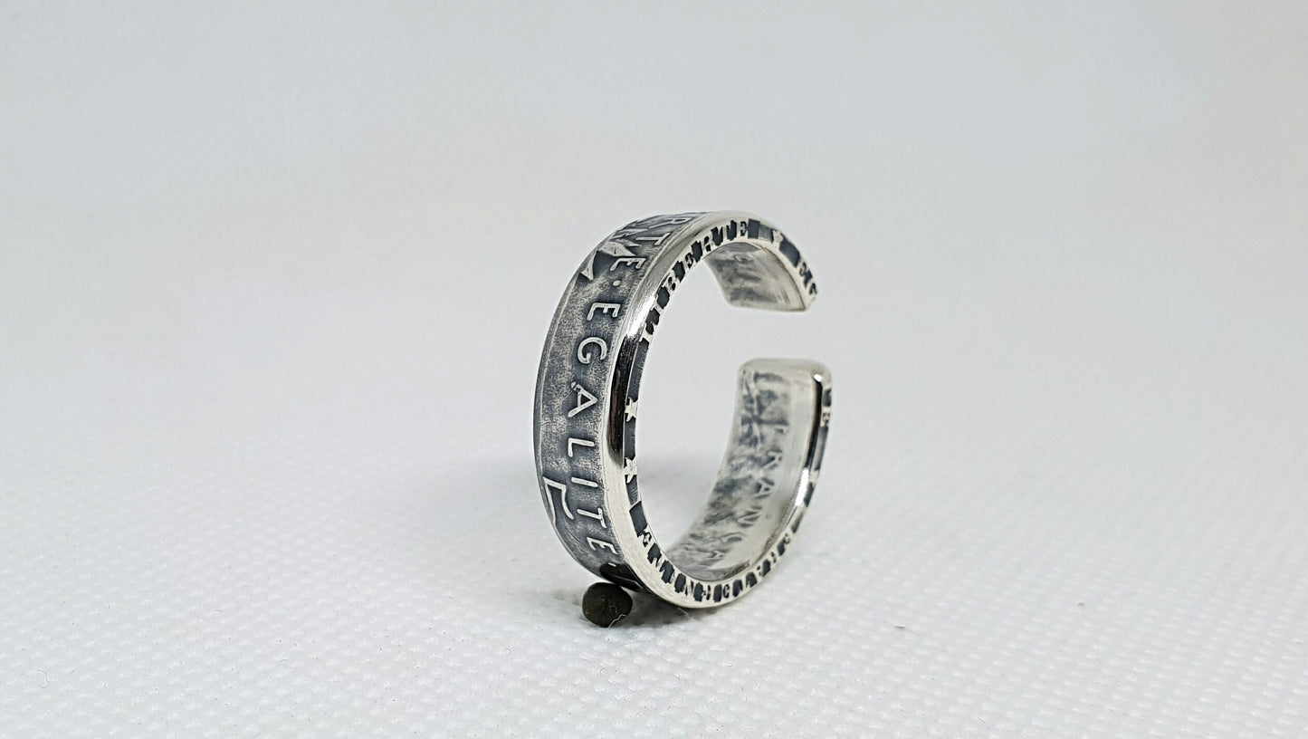 Bague pièce de monnaie 5 Francs Semeuse ouverte en argent (coin ring)