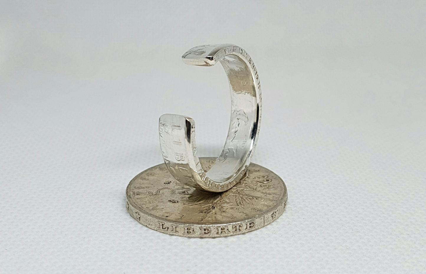 Bague pièce de monnaie 5 Francs Semeuse ouverte en argent (coin ring)